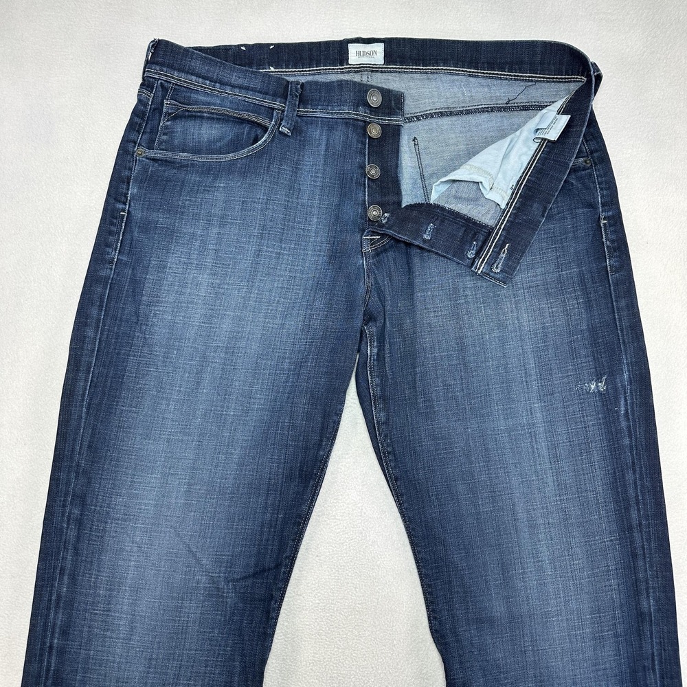 Hudson Clifton Jeans Mens 38x34 Blue Relaxed Bootcut Denim USA Button Fly Prep